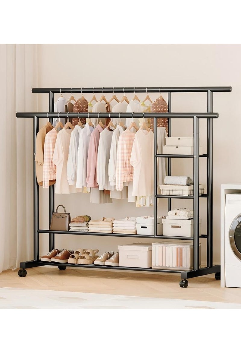 DubaiGallery Large Capacity Rolling Garment Rack, Metal Clothes Rail with Shelves and Caster Wheels, Practical Wardrobe Storage Organizer for Home and Commercial Use - Image 1